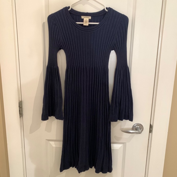 Max Studio Blue Ribbed Long Sleeve Sweater Dress Bell Sleeves Size XS - Picture 2 of 11
